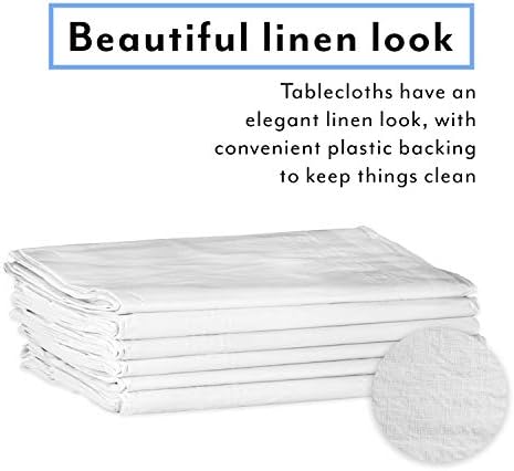 Upper Midland Products White Paper Table Cloths for Round Tables - 82” Octyround Paper Tablecloths with Plastic Backing Round Paper Table Cover