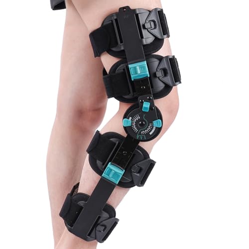 Hinged Rom Knee Brace, Adjustable Post Op Knee Immobilizer for Recovery Stabilization, ACL, MCL and PCL Injury