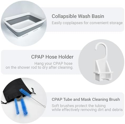 9 Pack CPAP Cleaning Kit, Collapsible Wash Basin, CPAP Hose Holder | CPAP Tube Clips, CPAP Tubing Holder