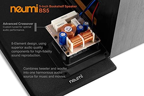 NEUMI BS5 Passive Bookshelf Speakers, 5-Inch Woofer, Dark Wood, 1 Pair