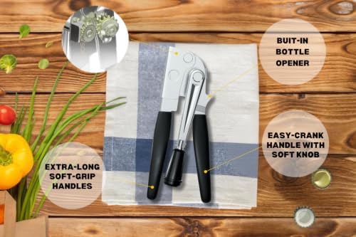 Heavy Duty Can Opener with Magnet – Commercial Can Opener Manual for Seniors & Arthritis - Hand Held, Folding Knob, Smooth Edge, Works on #10 Cans