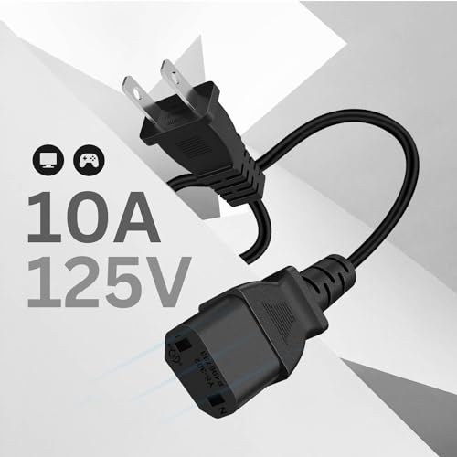 TNP 2 Prong AC Power Cord for Xbox 360 E, Slim, PS4 Pro, 10 ft, Black | Replacement Cable for Xbox One Original, Xbox 360 Pro, Elite, Arcade, Jasper and Falcon; Check Connector Before Purchase
