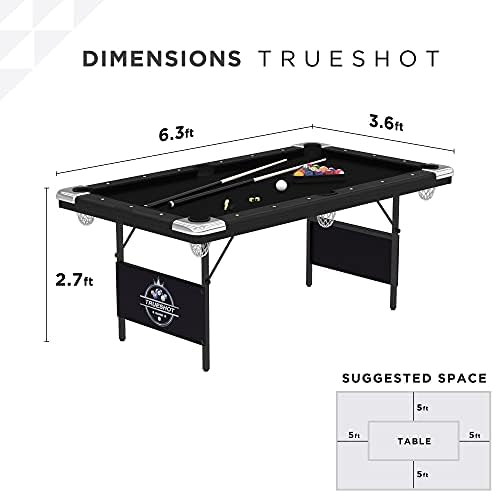Fat Cat Trueshot 6 Foot Foldable Pool Table, Folding Billiard Table with Leg Levelers, K-818 Bumpers, Space Saving Design, Includes Cues and Balls