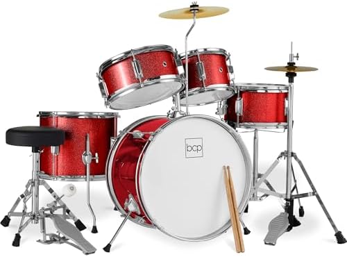 Best Choice Products Kids 5-Piece Beginner Drum Set Junior Kit, Starter Percussion w/Cymbals, Pedal, Drumsticks, Stool, Toms, Snare, Hi Hat - Black
