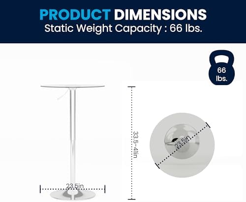 Flash Furniture Chad 23.5'' Round Glass Cocktail Table with Adjustable Height Frame, Bar Height Table for Commercial or Residential Use, Clear/Chrome