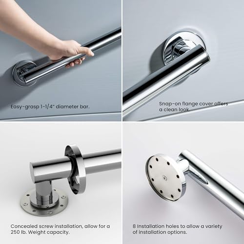 36 Inch Stainless Steel Bathroom Safety Grab Bar | Straight Shaped Grab Bar for Bathtubs and Showers, Shower Safety Grab Bars for Seniors, Wall Mounted Anti-Slip Support (Brushed Nickel, KGB1136)