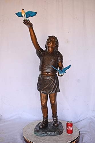 NIFAO Girl with Bluebirds, Lost Medium Bronze Statue, 25" L x 23" W x 41" H