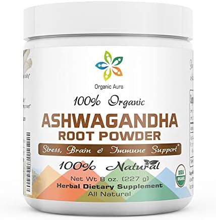Certified Organic Ashwagandha Root Powder 16Oz -1Lb. Natural Stress, Brain and Immune Support. Enhances Overall Health. Raw Superfood. 100% Natural Herbal