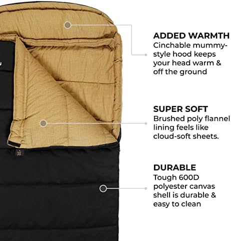 TETON Sports Deer Hunter Sleeping Bag, Warm and Comfortable Camping Sleeping Bag, Teton Tough Canvas Shell for Camping, Hunting, and Cold Weather