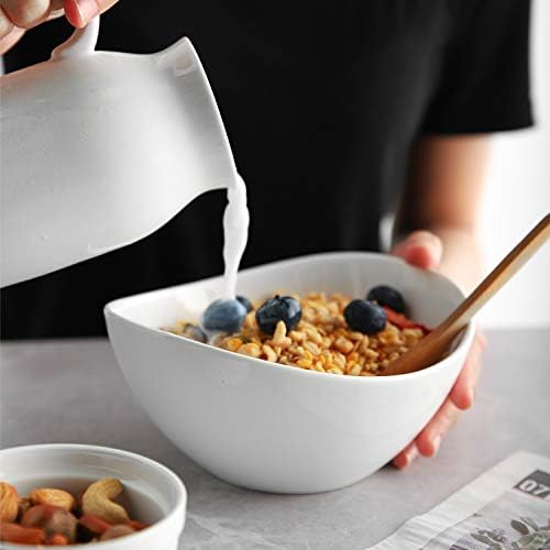 Samsle 19 Ounces Ceramic Serving Bowls, Sturdy Porcelain White Oval Salad Bowls, Stackable Food Server Fruit Display Dishes for Party Dinner