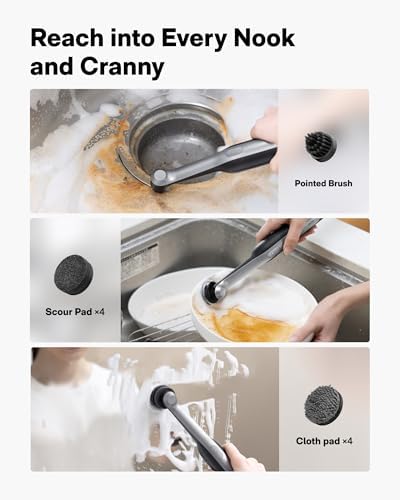 HOTO Wand™ Cordless Spin Scrubber, Electric Grout Brush, 12 Brush Heads | IPX7 Full Body Waterproof Bathroom Scrubber, Cleaning Brush for Grout