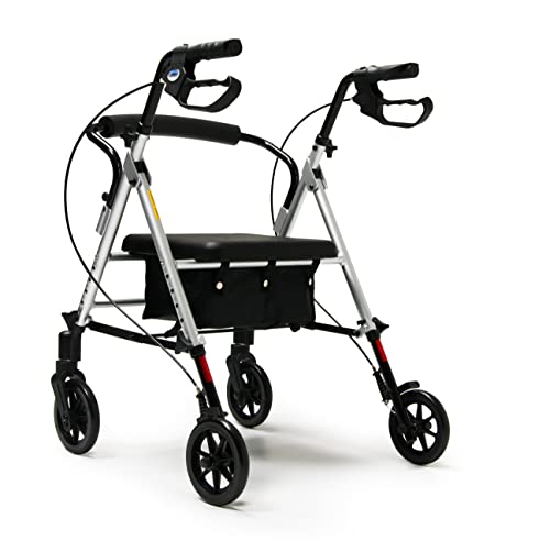 Lumex Set n' Go Rollator, Height-Adjustable, Rolling Walkers for Seniors with Seat, Silver