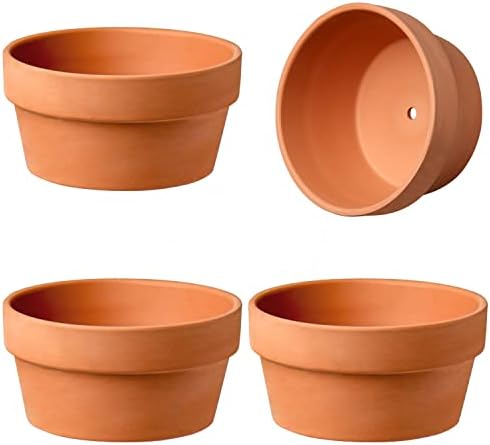 Briful 4 Shallow Terracotta Pots 5.5"x2.8" Flower Pots Clay Pottery Planter with Drainage Hole - Great for Cactus, Succulent Plants and Crafts