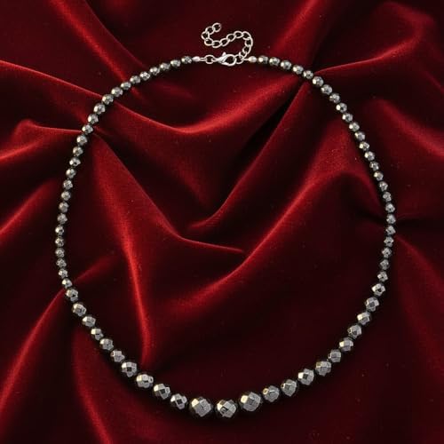 Blue Color Hematite Beaded Necklace Silvertone 560.00 ctw 20.5-22.5"