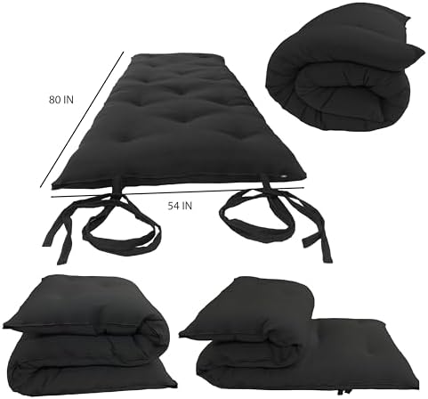 D&D Futon Furniture Full Size Black Traditional Japanese Floor Futon Mattresses 80 x 54 x 3, Foldable Cotton Cushion Mats, Yoga, Meditation