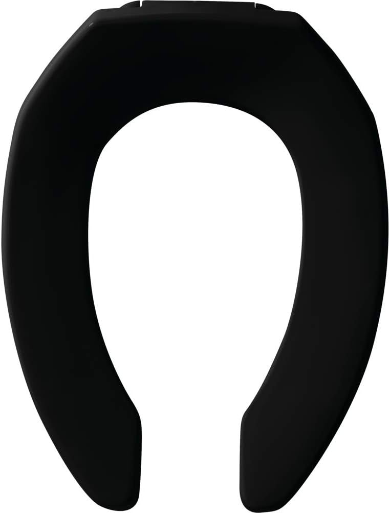 CHURCH 295CT Commercial Open Front Plastic Toilet Seat, Heavy Duty Industrial Seat without Lid, Secure Installation for Long Lasting Use, Made in USA, Elongated, Black
