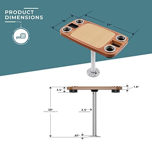 Manufacturers' Select Battery Op Lit Marine Boat Table Leg Set. Large Top with Blue LED Drink Holder. Pontoon Accessories