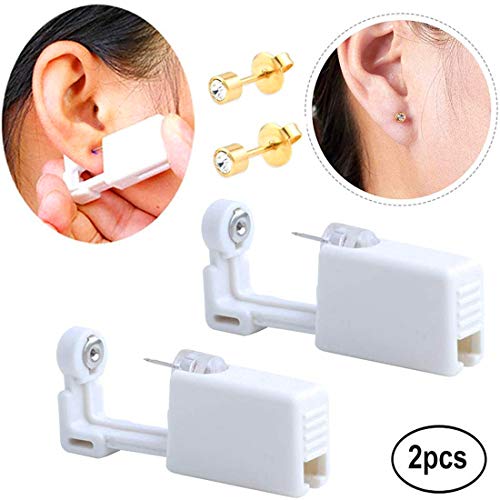 XUKEKOY 2 Pack Self Ear Piercing Gun Earring Disposable Piercing Kit No Pain Easy Use Ear Piercing Gun Kit Tool with Stud (Wihte Gold)