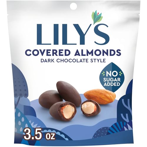 LILY'S Dark Chocolate Style No Sugar Added Covered Almonds Bag, 3.5 oz