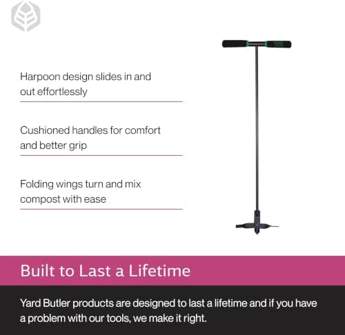 Yard Butler Manual Lawn Coring Aerator, ID-6C - Lawn Care Tool for Aerating - Long-Handled - Power-Coated Steel Construction - Comfortable Cushioned Handles Garden Tool - Easy to Use | Long-Handled Aerator, Powder-Coated Steel Construction, Cushioned Han…