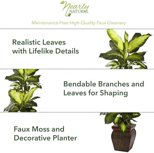 Nearly Natural 45 in Artificial Golden Dieffenbachia with Decorative Pot | Lush Variegated Leaves, Faux Greenery in Decorative Planter