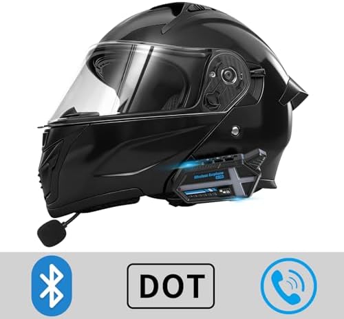 Bluetooth Modular Motorcycle Helmets with Tail Lights, DOT Certified Flip-Up Dual Visor Full Face Helmets for Men & Women Moto ATV UTV Snowmobile ADV Four Wheeler Street Bike