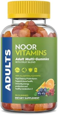Noor Vitamins Halal Adult Multivitamin Gummy with Organic Fruit Blend for Men and Women; Non-GMO, Gluten Free, Gelatin Free Halal Vitamins - 90 Count