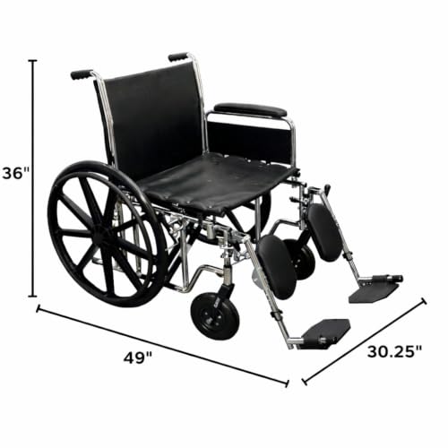 ALCO 22" Heavy Duty Chrome Wheelchair (500 lb. Weight Capacity) with Removable Full Arms