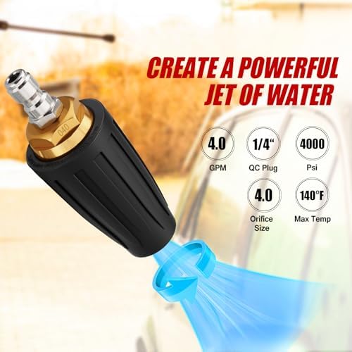 Pressure Washer Tips Turbo Nozzle Pressure Washer 4000 PSI Max Rotating Pressure Washer Nozzle with 2PCS 1/4'' Quick Connect for Cleaning Brick