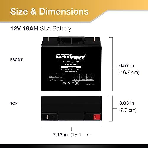 ExpertPower EXP12180-12V 18Ah / 20HR AGM Sealed Lead Acid 12V Battery for UPS Replacement, Rechargeable Small 12 Volt Batteries for Alarm Systems