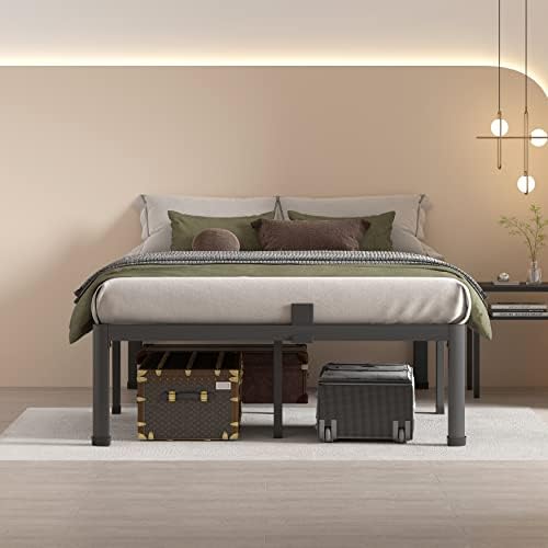 MAF 18 Inch Queen Bed Frames with Round Corner Legs Mattress Slide Stopper | No Box Spring Needed, Heavy Duty Metal Platform Bed Frame