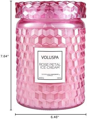Voluspa Milk Rose, Large Candle Jar, 18 Ounce, 100 Hour Burn Time, Coconut Wax for Clean Burning, Handcrafted in the USA