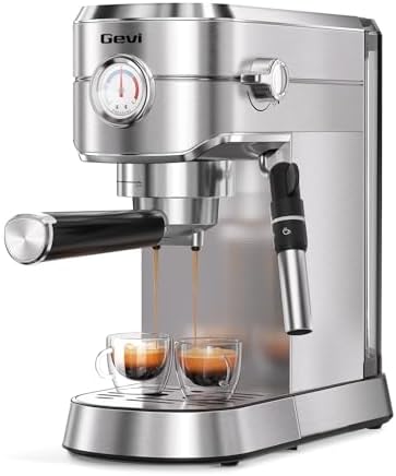 Gevi 20 Bar Espresso Machine with Milk Frother, Compatible with Pods&Ground | Compatible with Nespresso Pods&Ground, Built-in pressure gauge