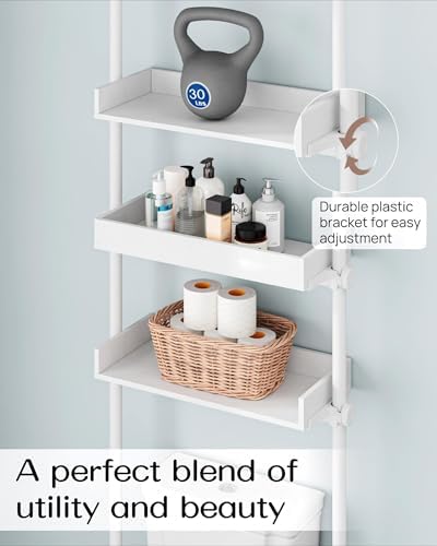 ALLZONE Bathroom Organizer, Over The Toilet Storage, 4-Tier Adjustable Wood Shelves for Small Rooms, Saver Space Rack, 92 to 116 Inch Tall
