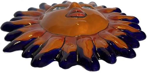 Fine Crafts Imports Talavera Ceramic Sun Face Wall Sculpture, Orange, Ceramic, 12" Diameter