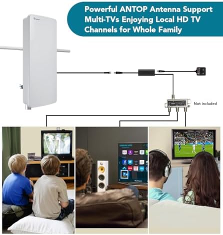 Antop Big Boy AT-400BV Outdoor Indoor HDTV Antenna with VHF Enhancer Rods, Digital Amplified HD Antenna for Smart TV Indoor 4K 1080P, 85 Miles Range