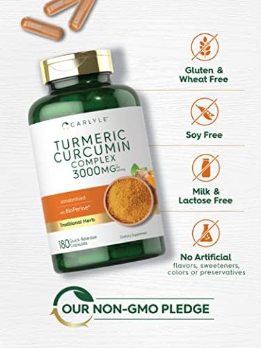 Carlyle Turmeric Curcumin Supplement | 180 Capsules | with Black Pepper