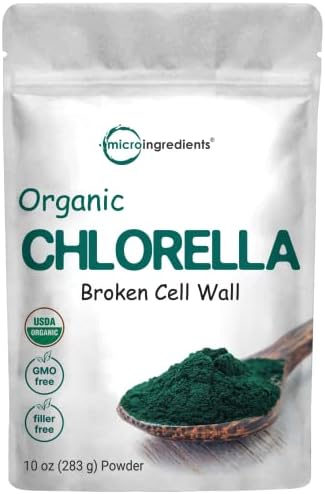 Organic Chlorella Powder, 10 Ounce, Broken Cell Wall, Rich in Vegan Proteins & Vitamins, Raw, Bulk Premium Chlorella Supplement, Vegan Friendly