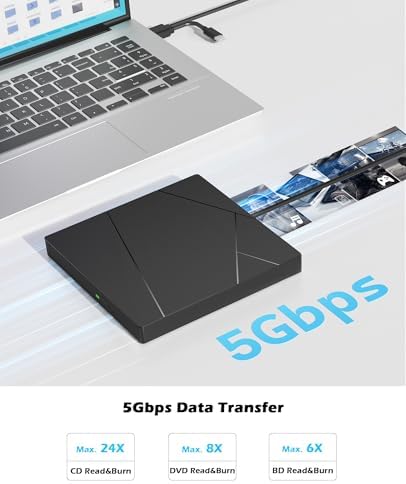 Wbacon External Blu Ray Drive for PC, Support 50G Disc R/W & Blueray Burner | External Blueray DVD Drive with Extension Data Cable & USB 3.0