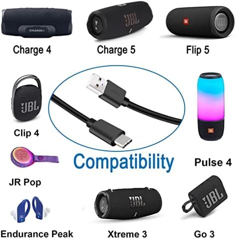 Fast USB C Charger for JBL Charge 4, Charge 5, Flip-5, Pulse-4, Jr-Pop, Clip-4, GO-3, Extreme-3, Tuner-2