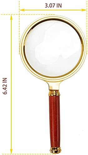 BASUNE 10X Handheld Magnifier, Reading Magnifier Loupe Glasses 10X with Rosewood Handle for Book and Newspaper Reading, Insect and Hobby Observation