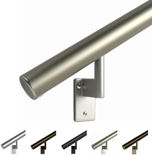 Promenaid Silver 3ft Flush Handrail Kit - Complete Indoor/Outdoor Stair Handrail - Modern 1.6" Round Satin-Anodized Aluminum Railing with 2 Silver