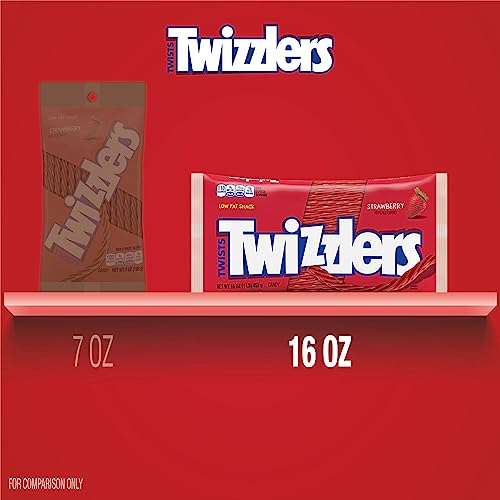 TWIZZLERS Twists Strawberry Flavored Licorice Style, Chewy Candy Bag, 16 oz | Strawberry Flavored Chewy Licorice Style Twists, Low Fat and Kosher, Classic Movie Snack for Parties and Candy Dishes, 16 oz
