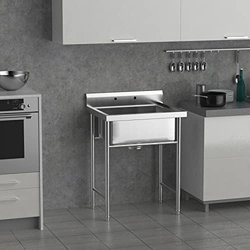 VINGLI Upgraded 28" Free Standing 304 Stainless Steel Utility Sinks for Laundry Room with Backsplash