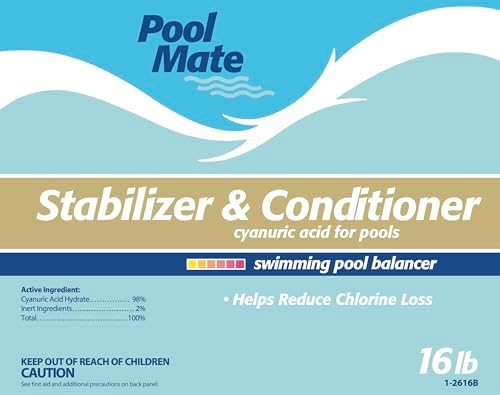 Pool Mate 16-Pounds Premium Pool Stabilizer and Conditioner | Chlorine Stabilizer, Concentrated Cyanuric Acid for Pools, Helps Chlorine Last Longer, 6oz raises CYA 10ppm per 5,000 gallons