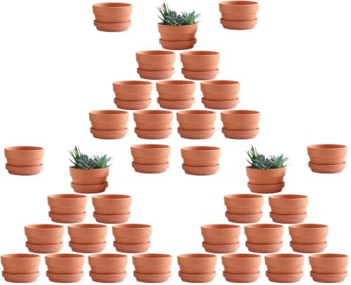 Yishang 3.5 Inch Shallow Terra Cotta pots with Saucer/Tray, Ceramic Clay Planter with Drain Hole for Succulent & Cactus Nursery Planter