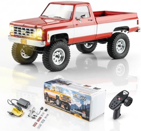 FMS 1/18 FCX18S Chevy K10 S RC Crawler RTR with License Red, RC Pickup Truck 4x4 Chevy Hobby Grade 2-Speed Transmission Monster Truck for Adults with Led Light (red)