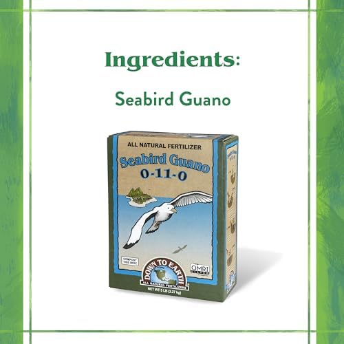Down To Earth All Natural Fertilizers Organic Seabird Guano - 0-11-0, 5 lb | High Phosphorus Plant Food for Buds, Blooms, Flowers, Vegetable Gardens