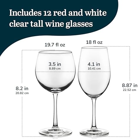 Libbey Vineyard Reserve Wine Glasses Set of 12, Red & White Clear Stemware | 119.7 oz and 18 oz Capacities Designed to Enhance Wine Flavors with Dishwasher-Safe Cleanup