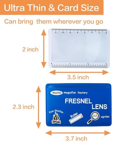 MagDepo 6 Pack Credit Card Size Magnifier Ruler Fire Starter Magnifying Glass Wallet Pocket Magnifier for Reading Small Print, Map, and Book-Blue
